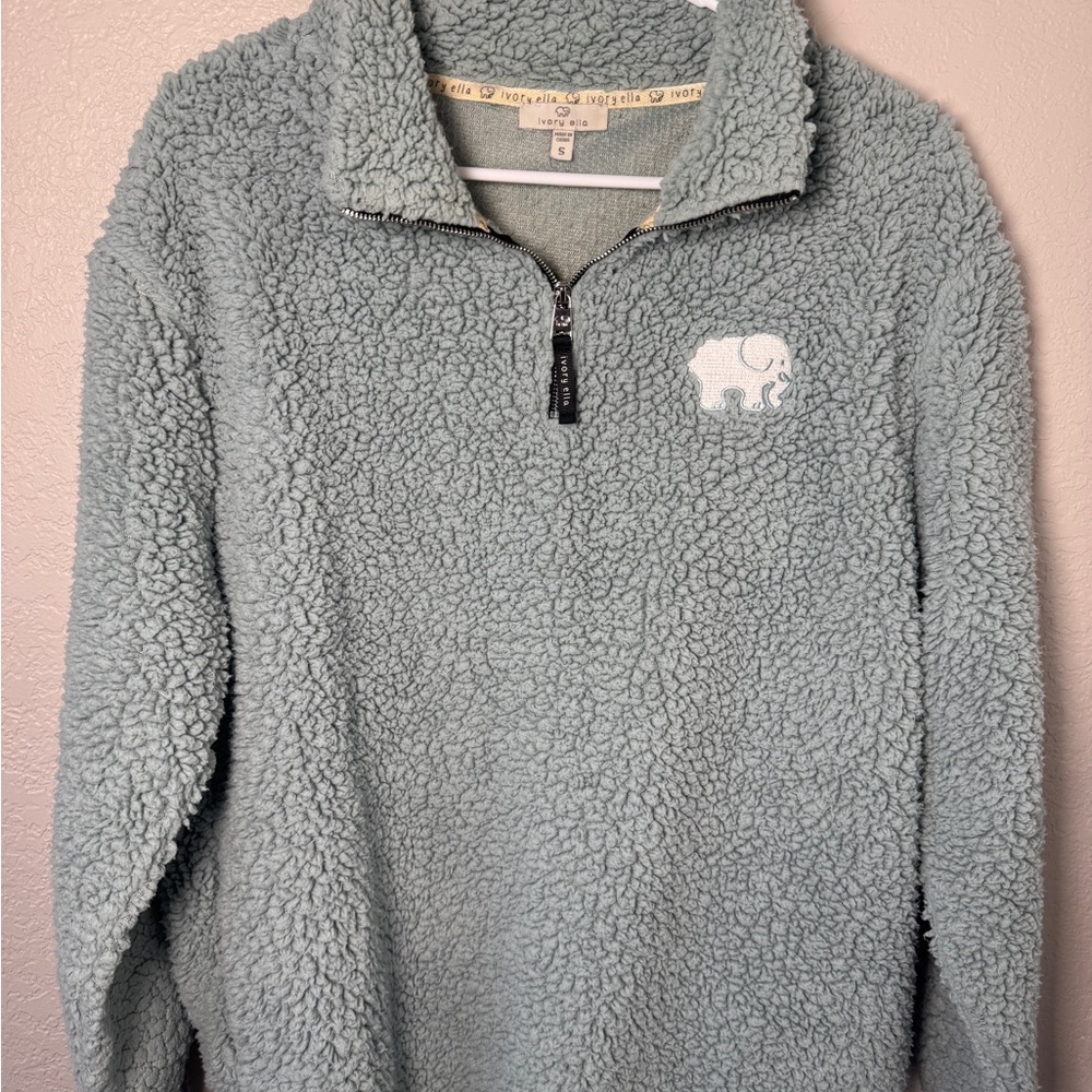 Ivory Ella Light Blue Sherpa Quarter-Zip